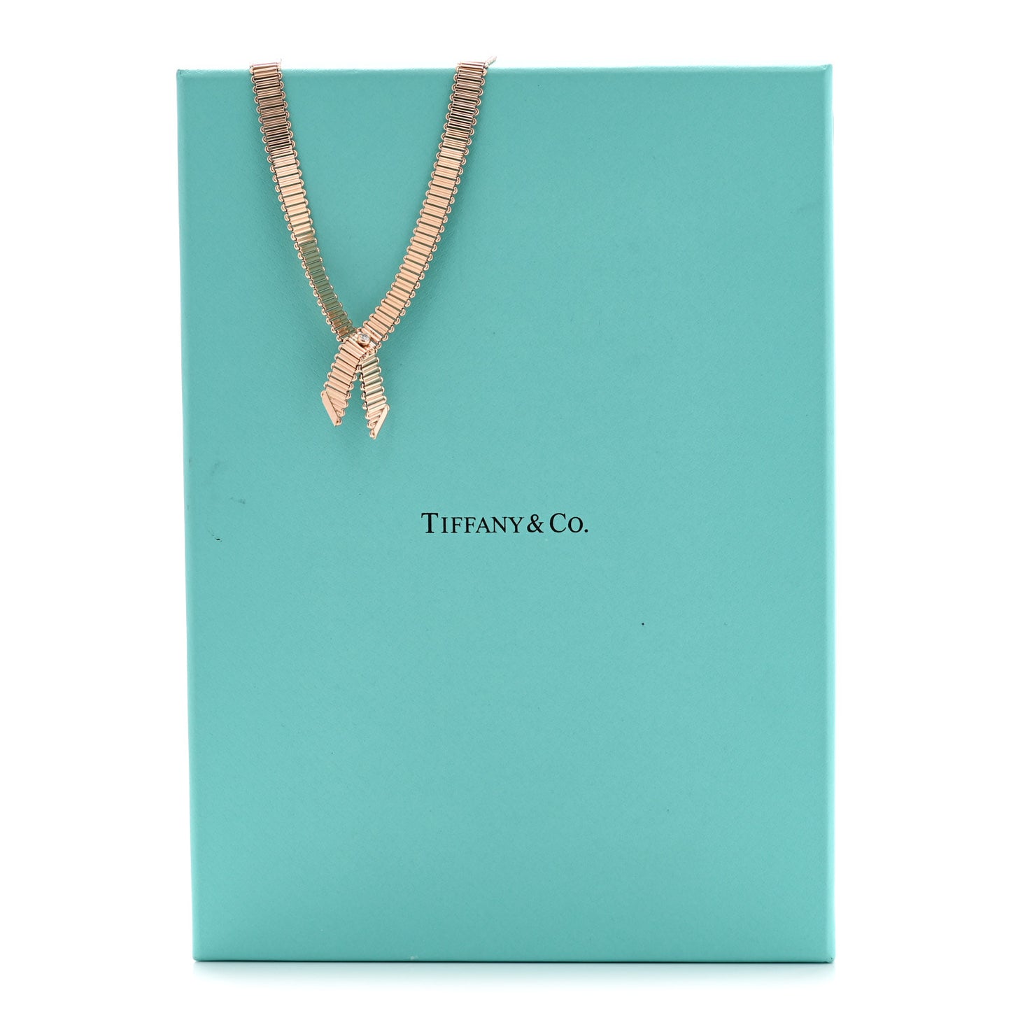 18K Rose Gold Diamond .10ctw Ribbon Crossover Necklace