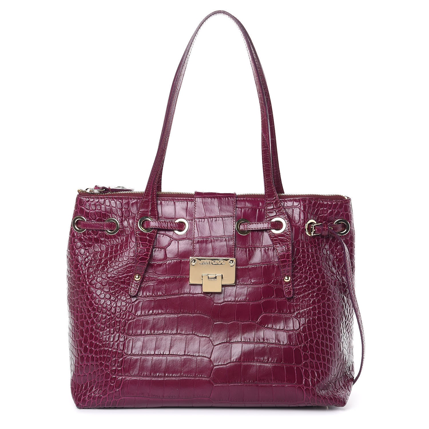 Jimmy Choo Calfskin Crocodile Embossed Medium Rhea Purple 1 of 13