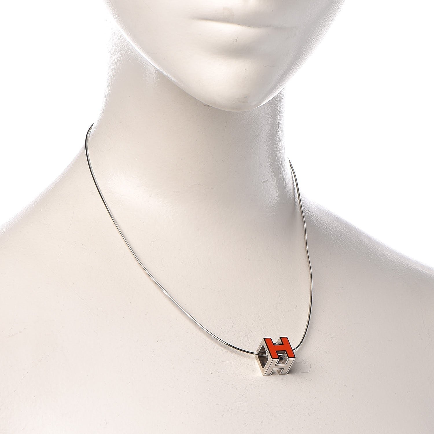 Hermes Palladium Lacquered Cage d'H Pendant Necklace Orange Fonce 2 of 7