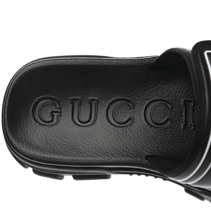 Gucci Nappa Grosgrain Logo Mens Velcro Chunky Slide Sandals 8 Black 7 of 7