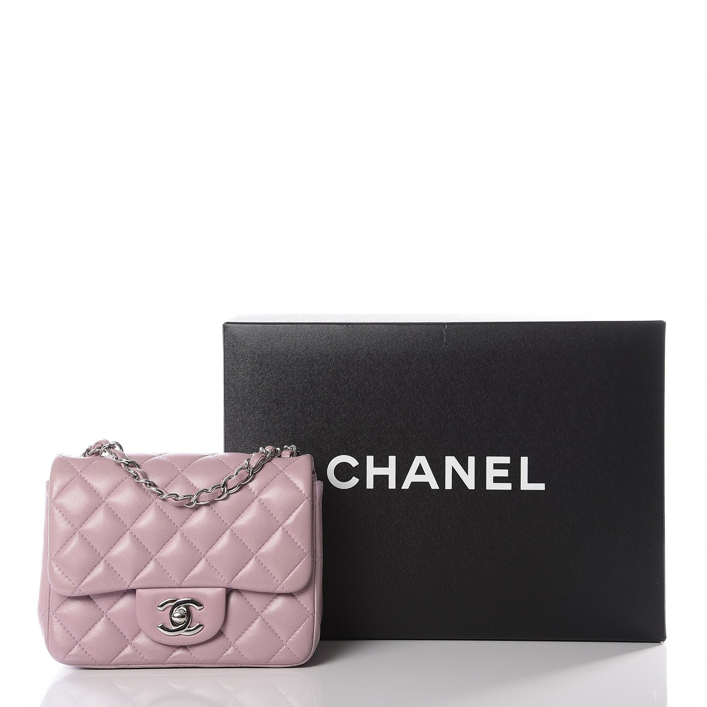 Lambskin Quilted Mini Square Flap Light Purple