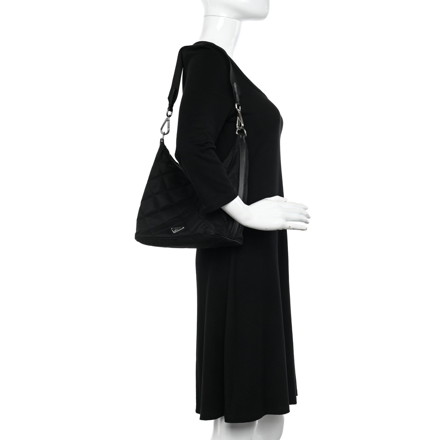 Prada Tessuto Nylon Stitched Hobo Black 2 of 9