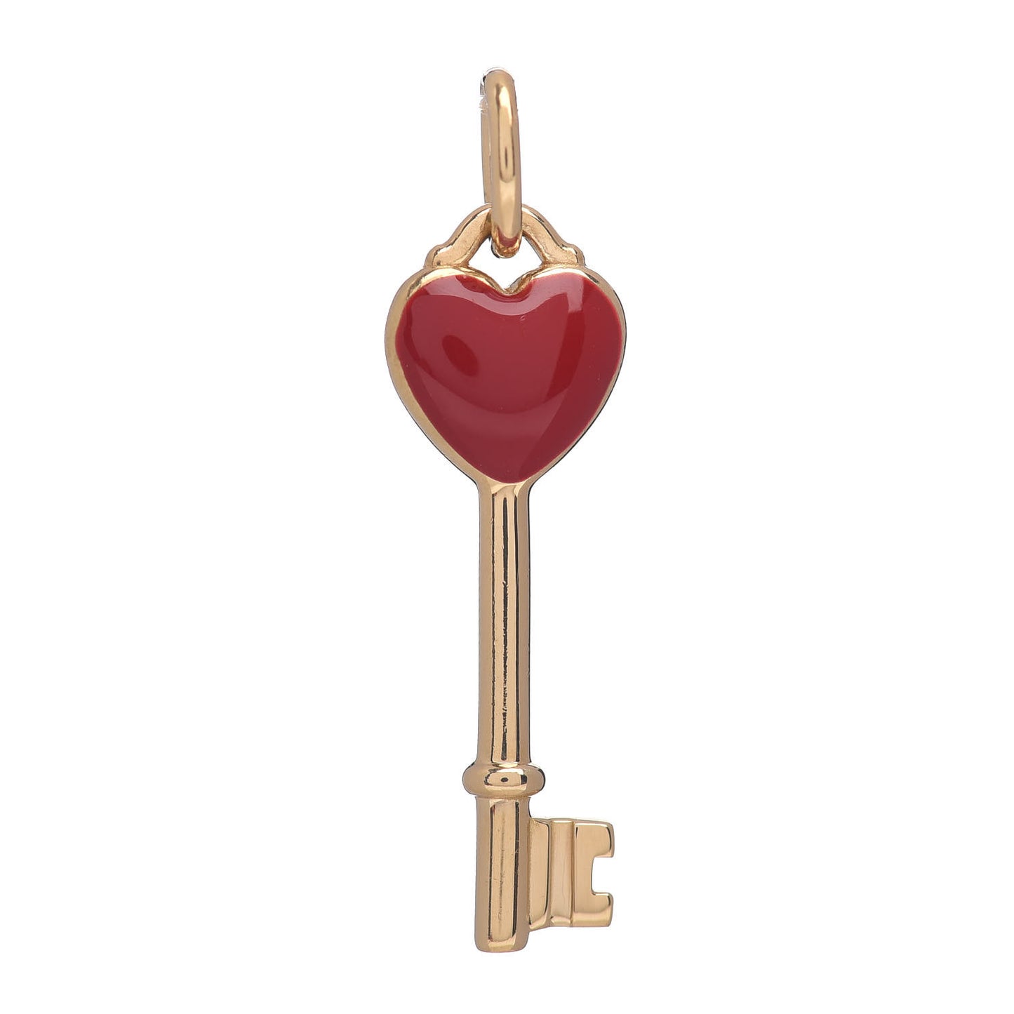 18K Yellow Gold Enamel Mini Heart Key Pendant Red