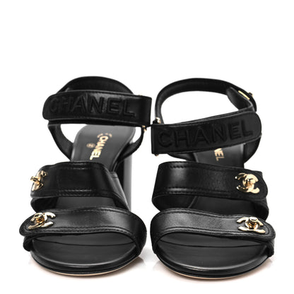 Chanel Goatskin CC Turnlock Sandals 38 Black 2 of 10