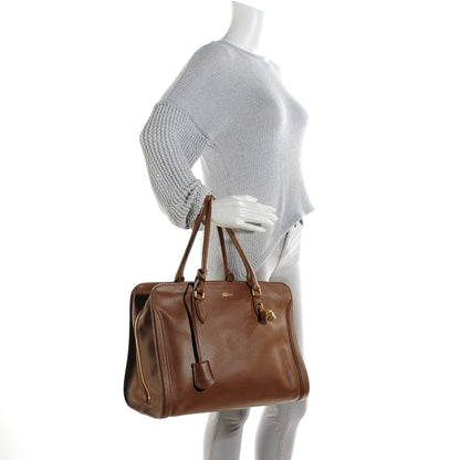 Alexander McQueen Pebbled Calfskin Large Skull Padlock Zip Around Tote Cognac 2 of 7