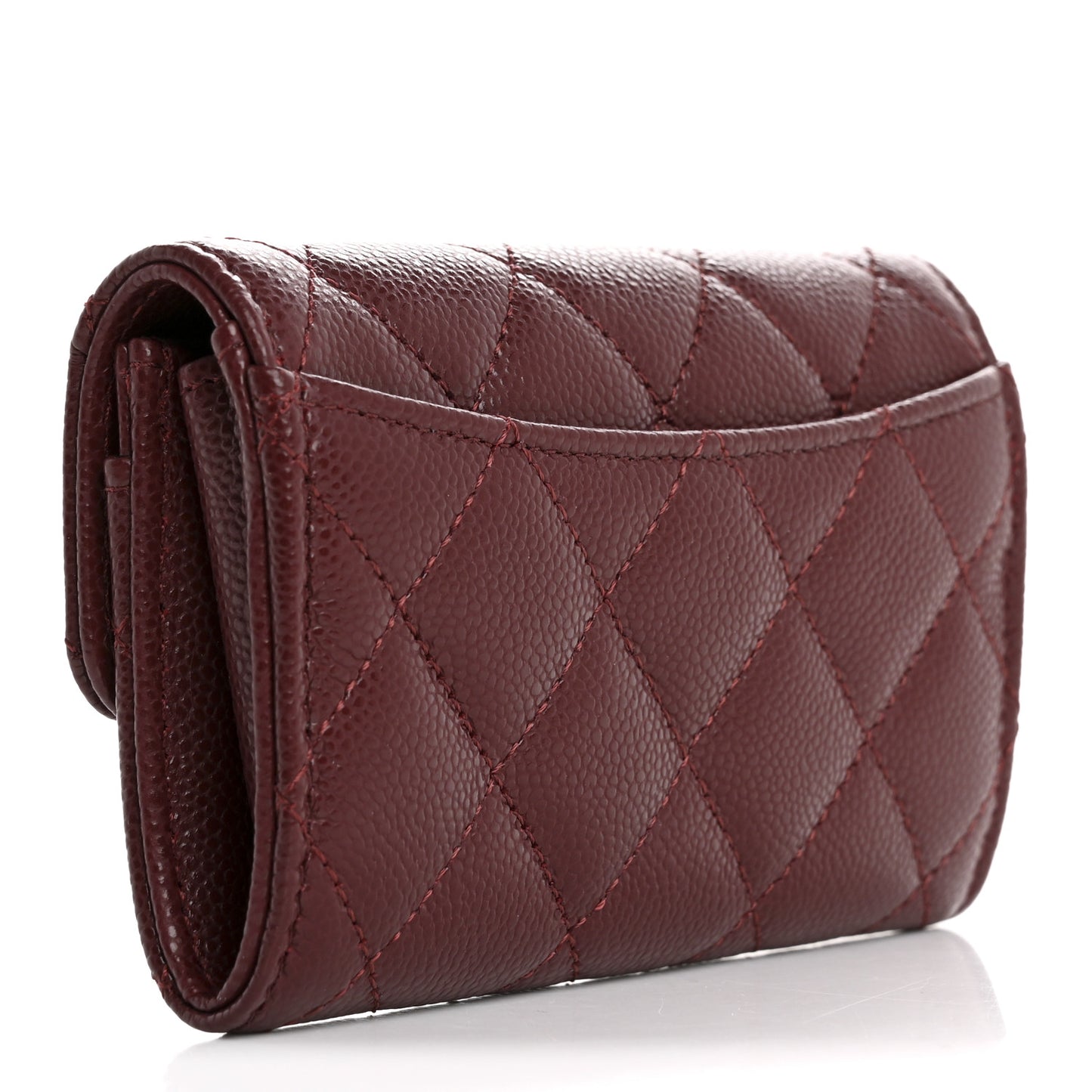 Caviar Quilted Flap Card Holder Wallet Burgundy