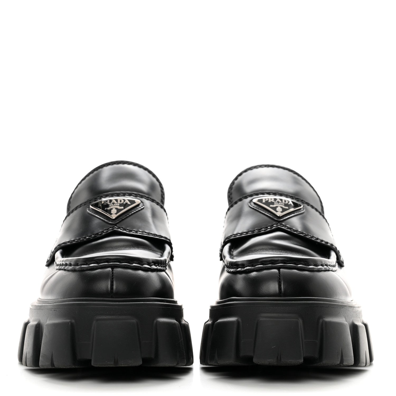 Prada Spazzolato Rois Metal Triangle Logo Mens Monolith 60mm Loafers 6 Black 2 of 10