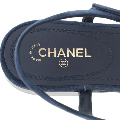 Chanel Suede Calfskin Thong Sandals 37 Navy Blue 11 of 12