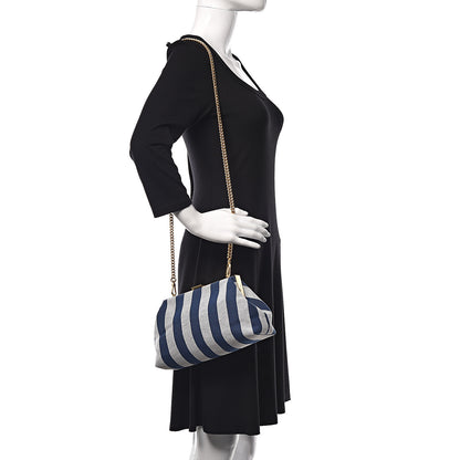 Mansur Gavriel Canvas Stripe Mini Volume Chain Clutch Blue White 2 of 8