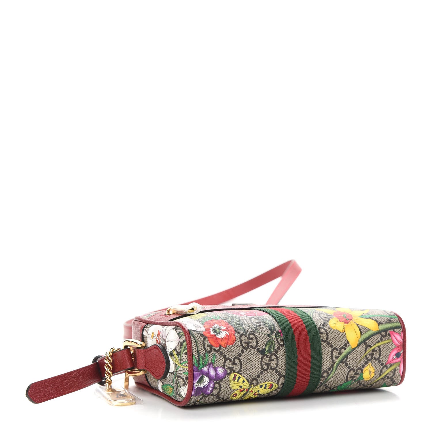 Gucci GG Supreme Monogram Flora Web Mini Ophidia Shoulder Bag Red 4 of 9