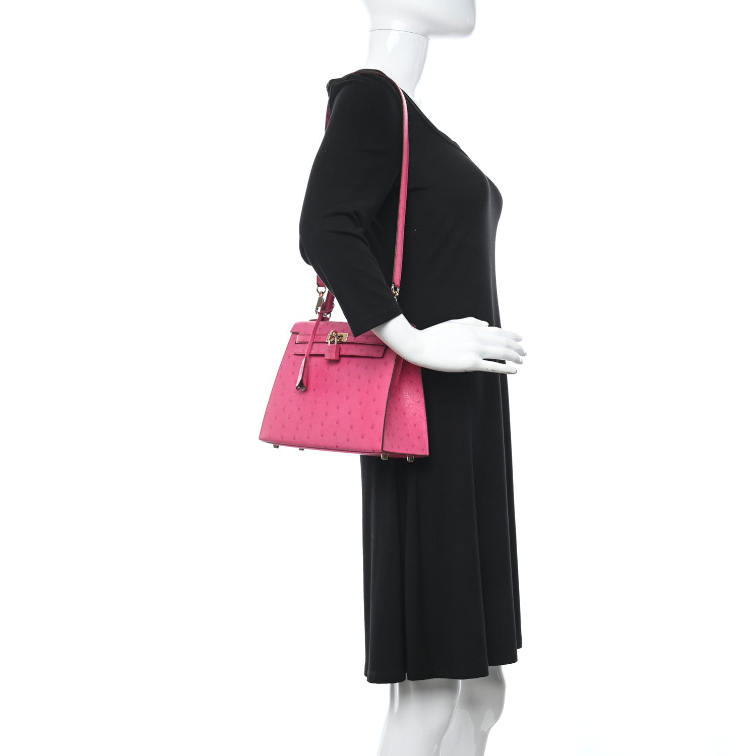Hermes Ostrich Horseshoe Kelly Sellier 25 Rose Tyrien 2 of 11