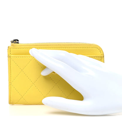 Chanel Calfskin Quilted CC Zip Card Holder Yellow 2 of 7