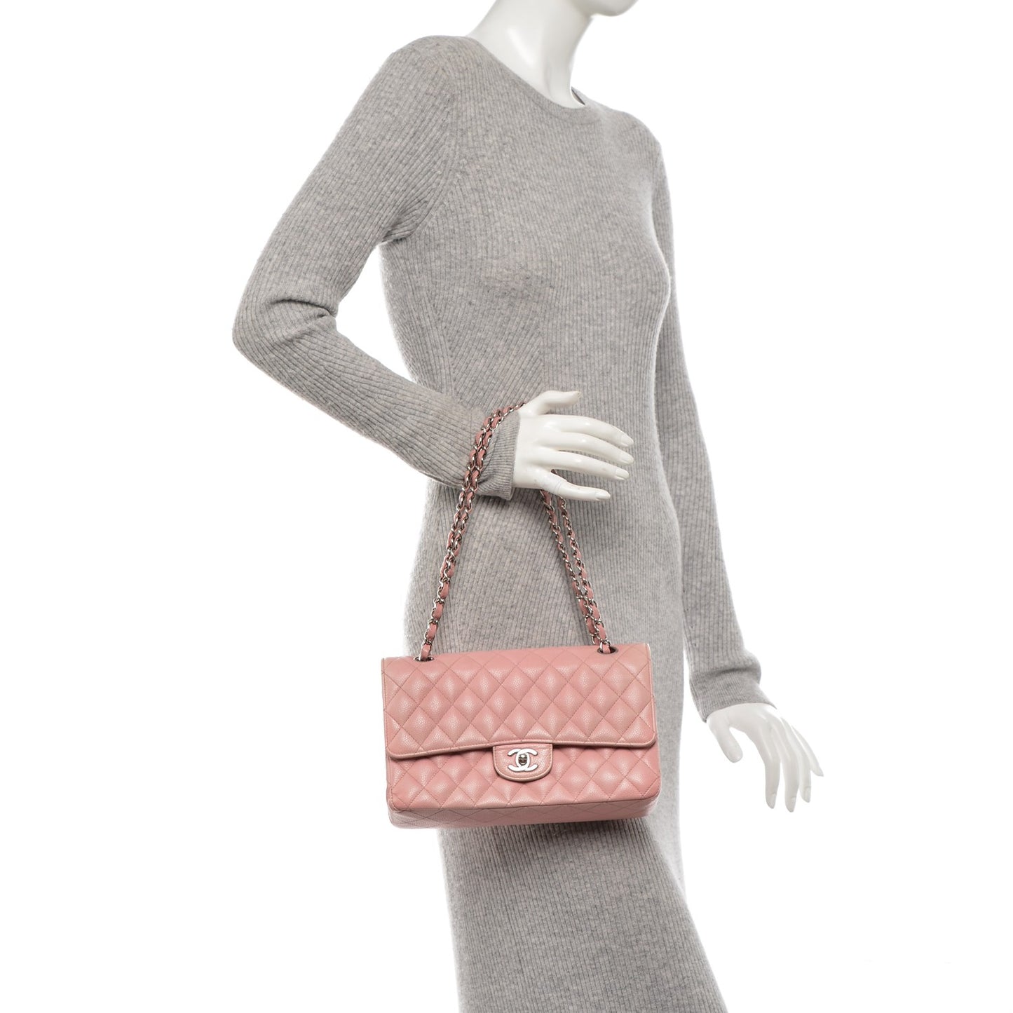 Caviar Quilted Medium Double Flap Pink