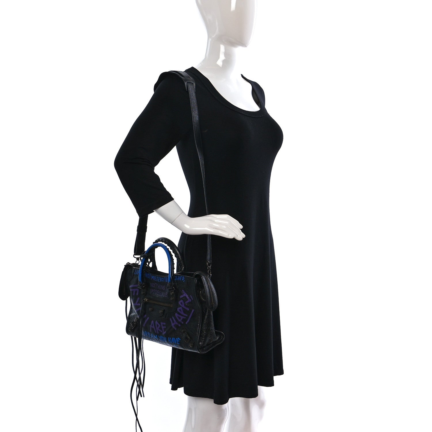 Balenciaga Agneau Arena Graffiti All Over Classic Hardware S City Black Bleu Violet 2 of 8