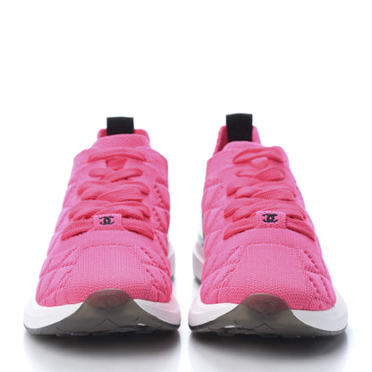 Chanel Mixed Fibers Quilted Womens CC Sneakers 37 Bright Pink 2 of 7