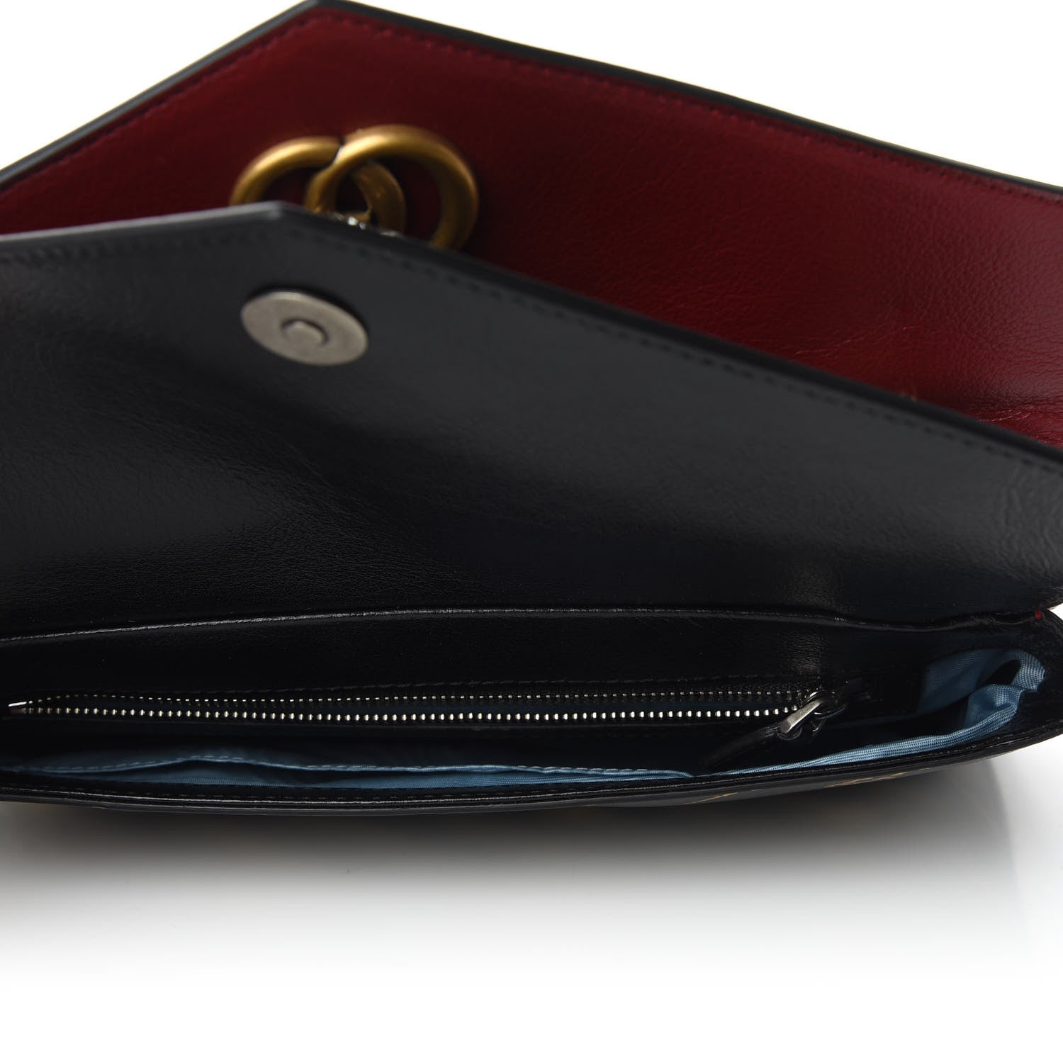 Gucci Calfskin Diagonal GG Medium Thiara Double Envelope Shoulder Bag Black Red 8 of 10