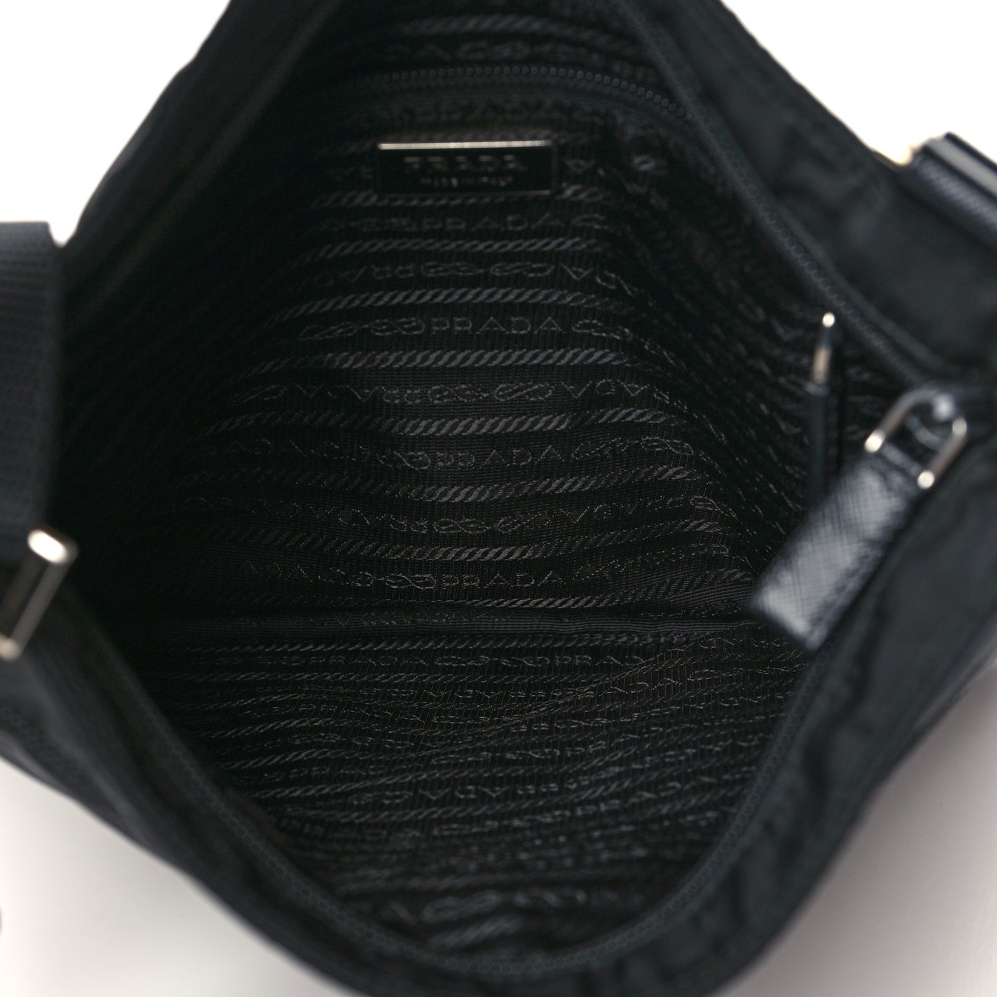 Tessuto Nylon Saffiano Flat Messenger Bag Black