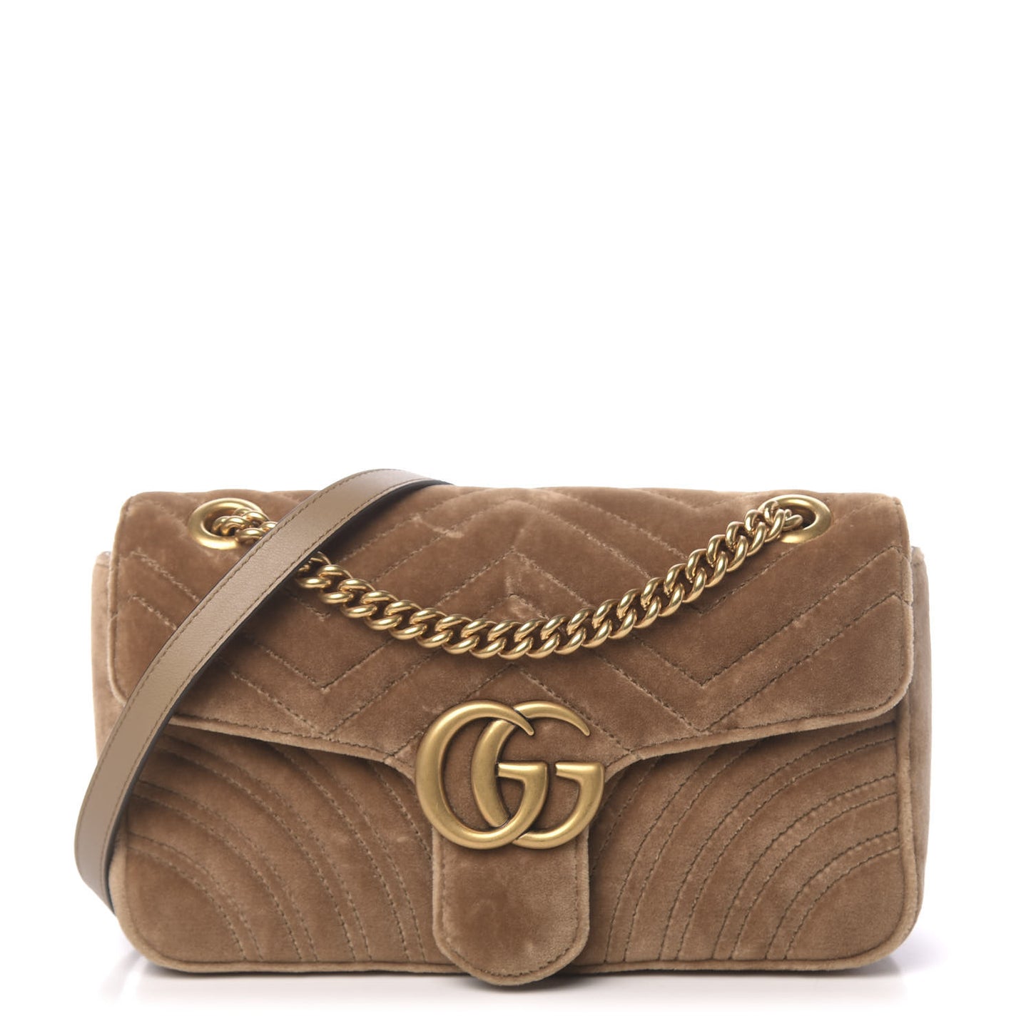 Velvet Matelasse Small GG Marmont Shoulder Bag Taupe
