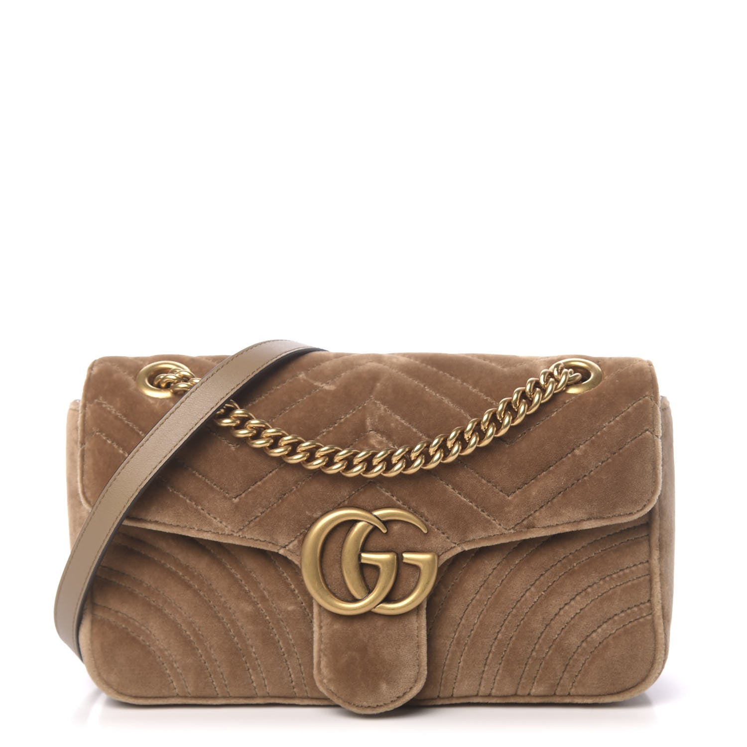 Gucci Velvet Matelasse Small GG Marmont Shoulder Bag Taupe 1 of 10
