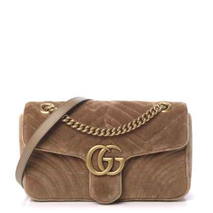 Gucci Velvet Matelasse Small GG Marmont Shoulder Bag Taupe 1 of 10