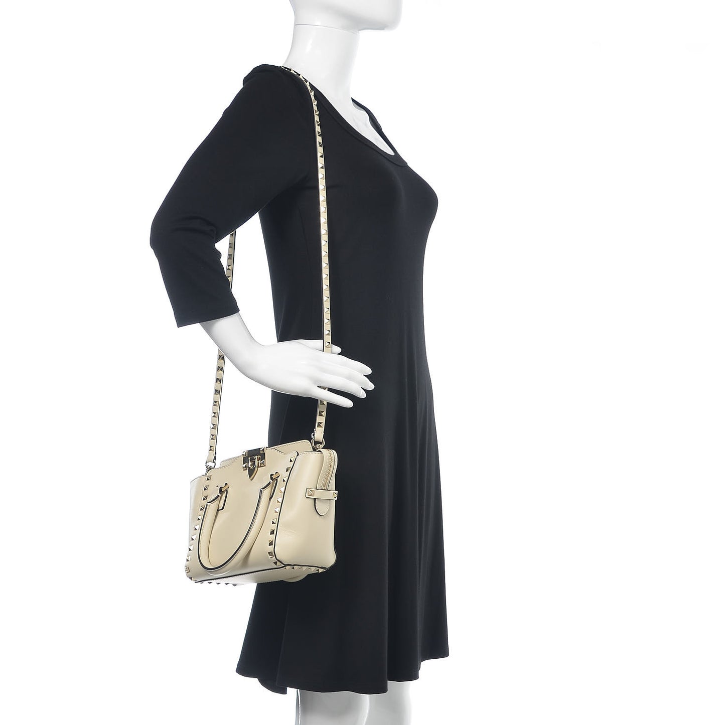 Vitello Mini Rockstud Double Handle Tote Ivory