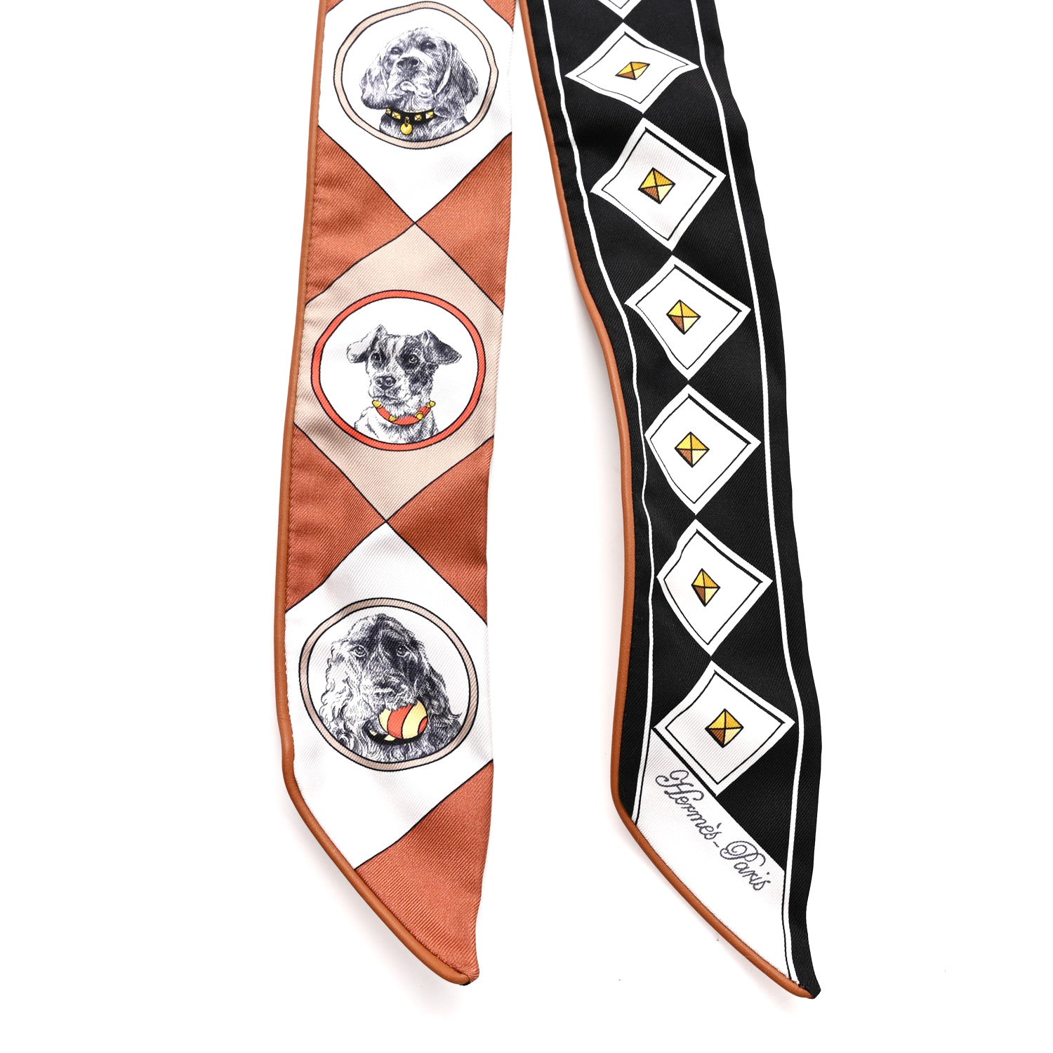 Hermes Silk Colliers et Chiens Twilly Black Caramel White 2 of 4