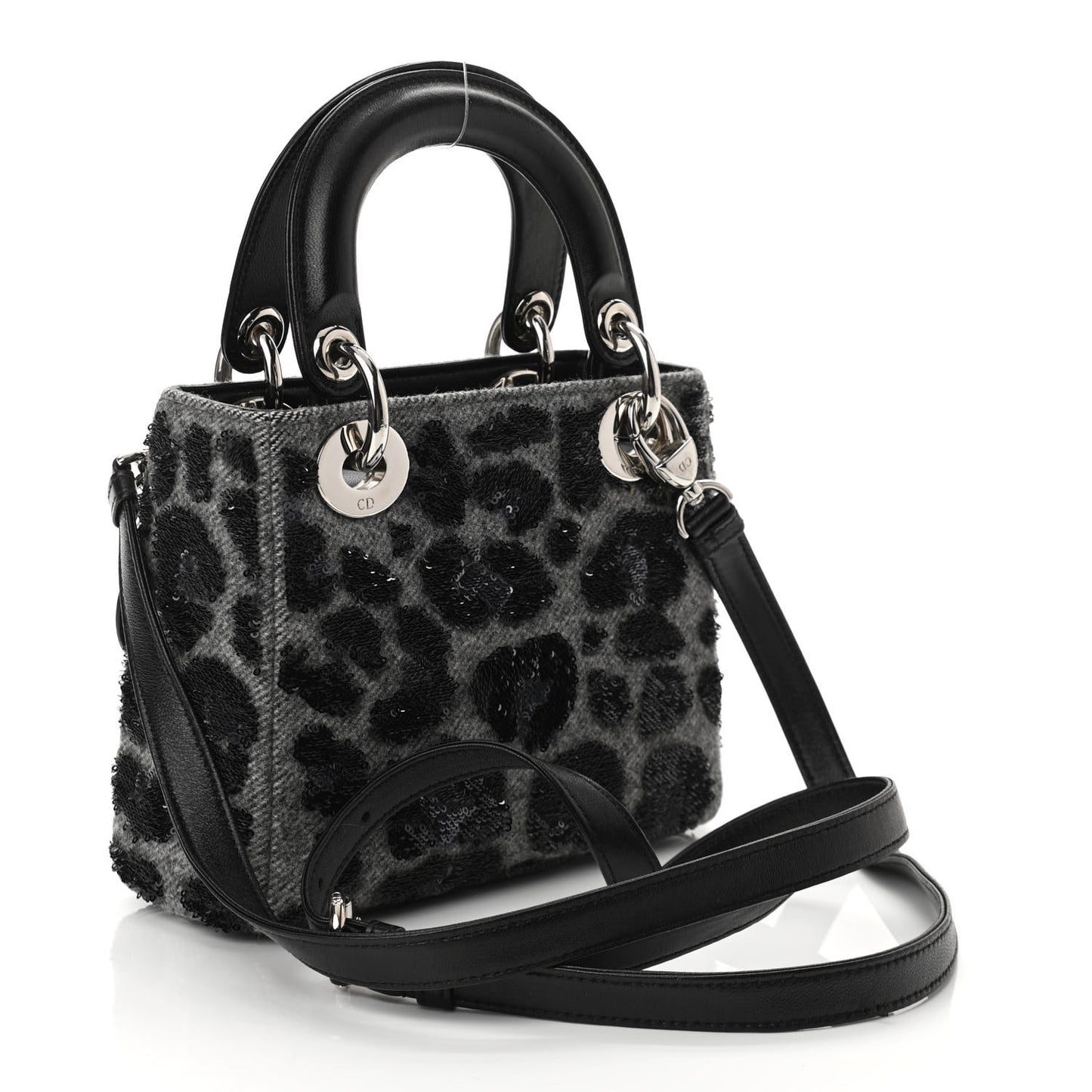 Wool Sequin Leopard Mini Lady Dior Grey Black