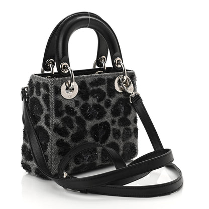 Christian Dior Wool Sequin Leopard Mini Lady Dior Grey Black 3 of 14