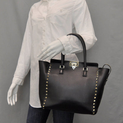 Valentino Garavani Vitello Rockstud Double Handle Tote Black 2 of 7
