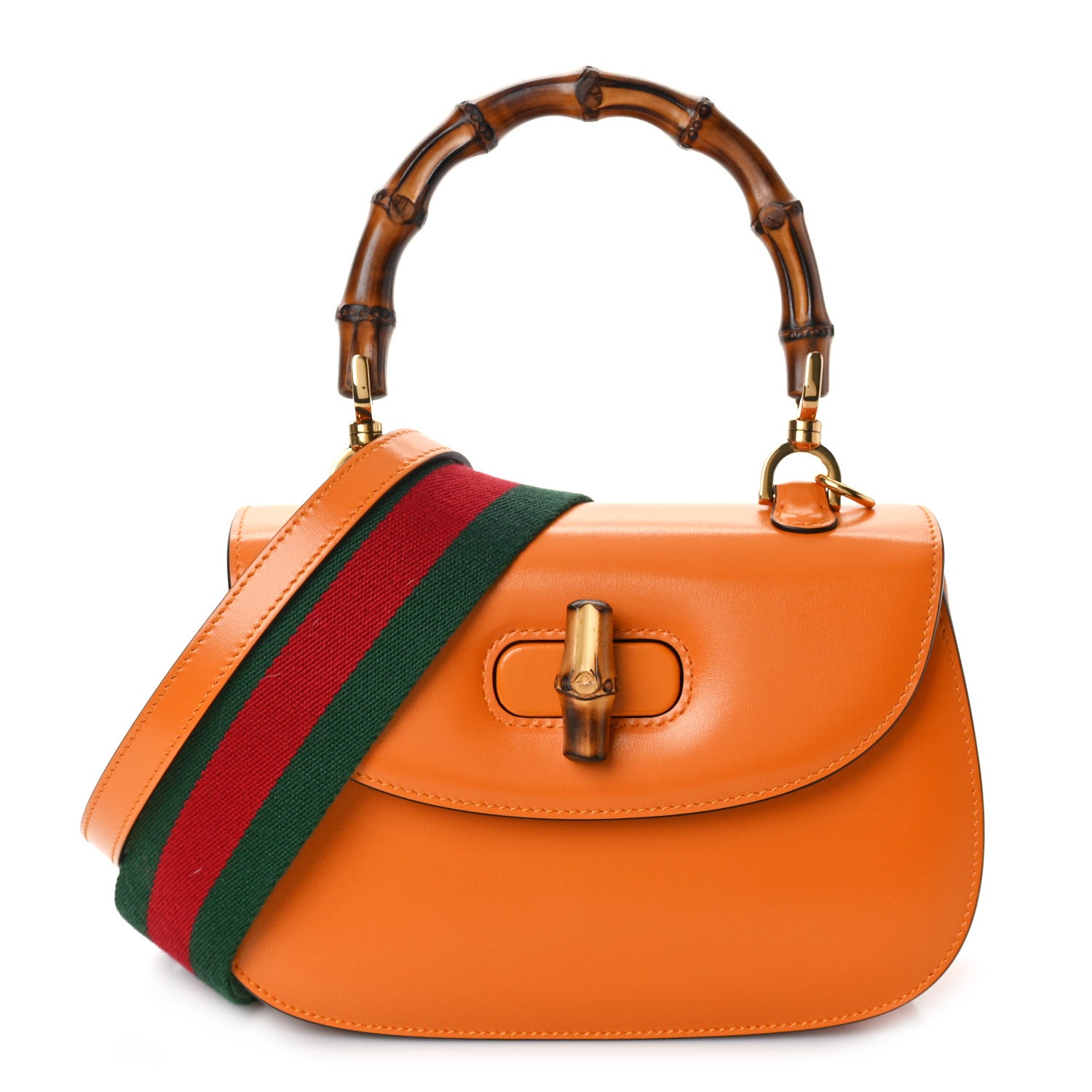 Gucci Boarded Dyana Lux Calfskin Web Small Bamboo 1947 Top Handle Bag Marigold Yellow 3 of 9