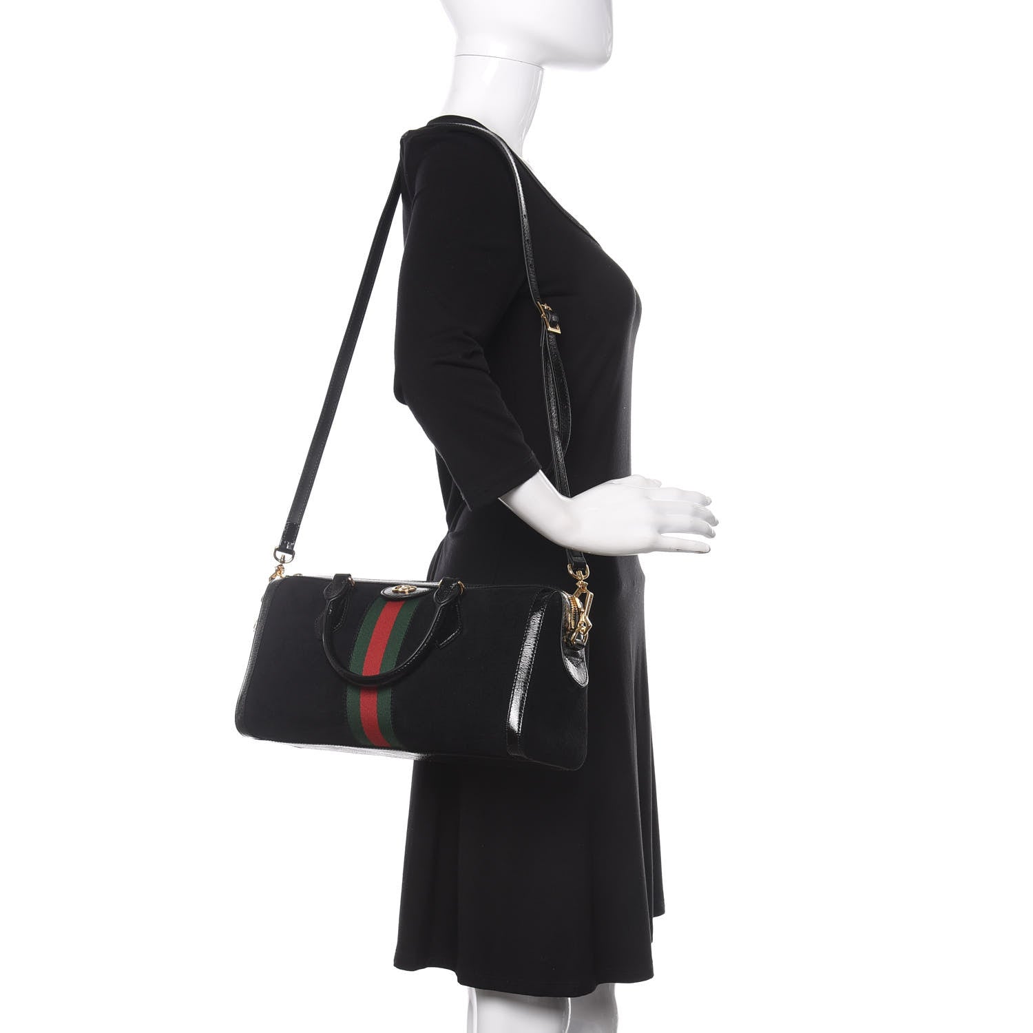 Gucci Suede Patent GG Web Medium Ophidia Boston Black 3 of 10