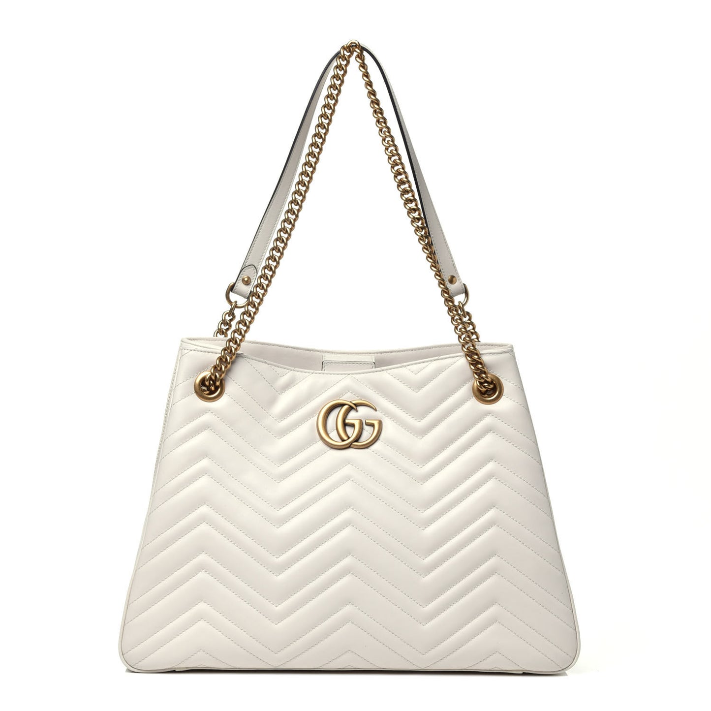 Calfskin Matelasse Medium GG Marmont Shoulder Tote Bag White