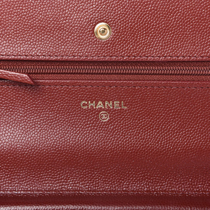Chanel Metallic Caviar Quilted Wallet On Chain WOC Red 8 of 11