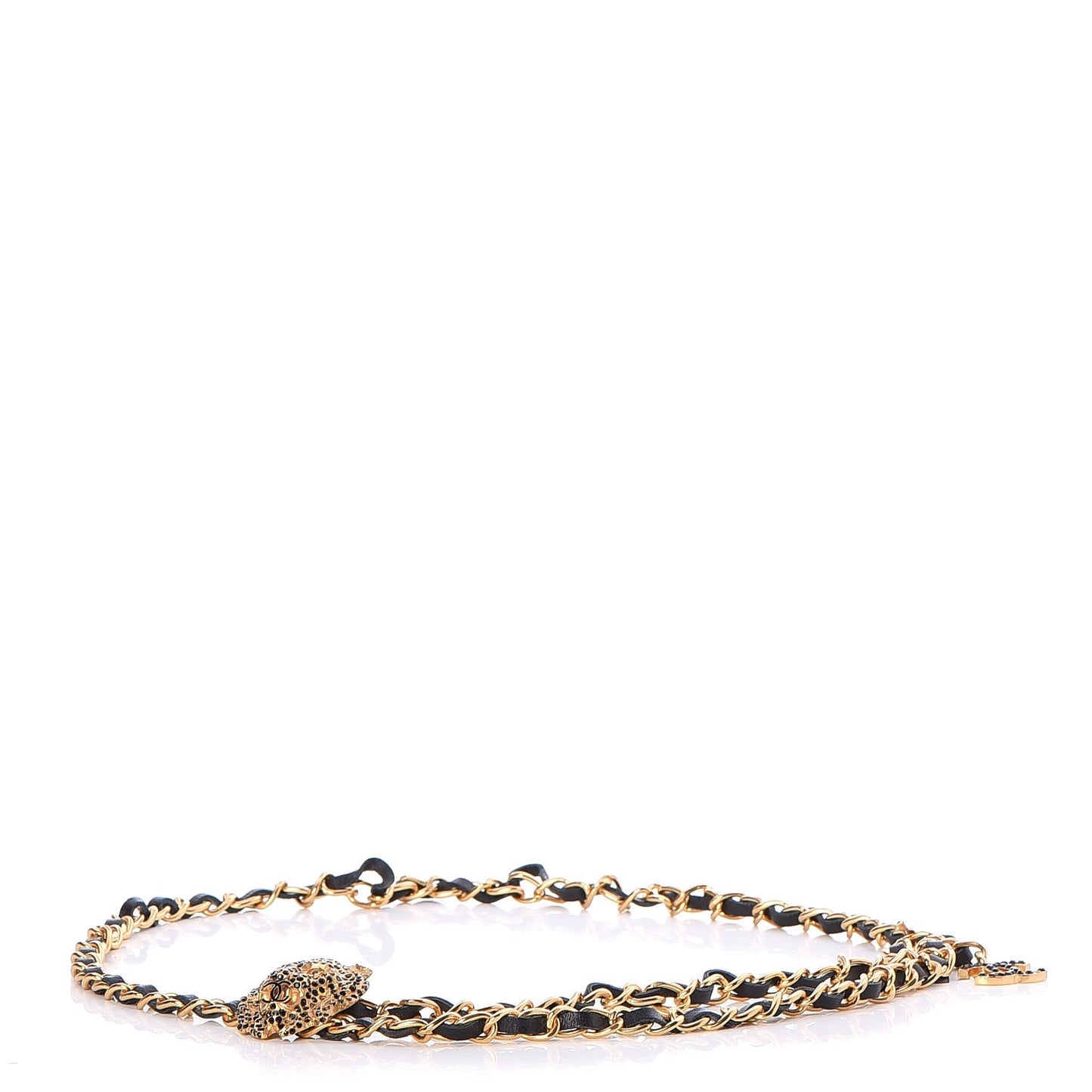CHANE Lambskin Crystal Lion Chain Belt Gold