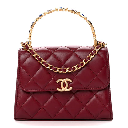 Chanel Lambskin Enamel Quilted Top Handle Flap With Chain Red 1 of 12