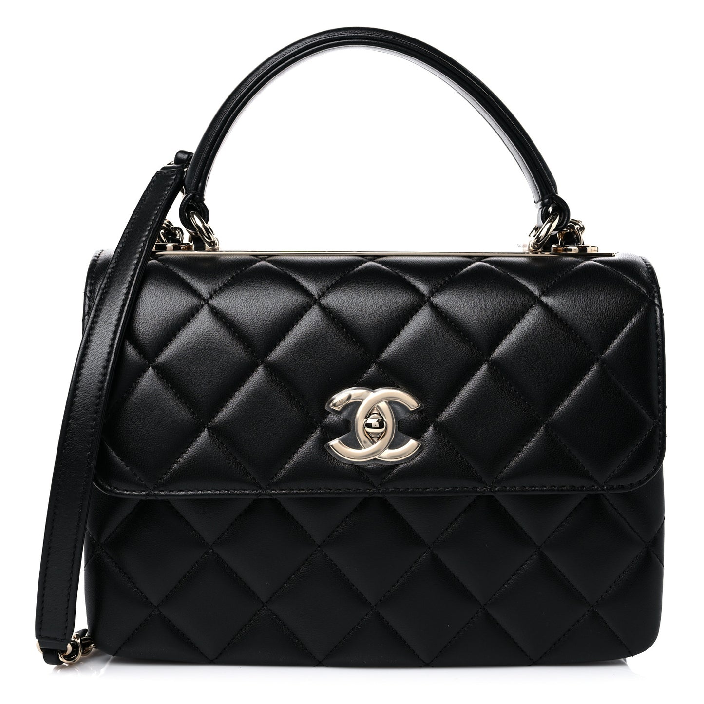 Lambskin Quilted Small Trendy CC Dual Handle Flap Bag Black