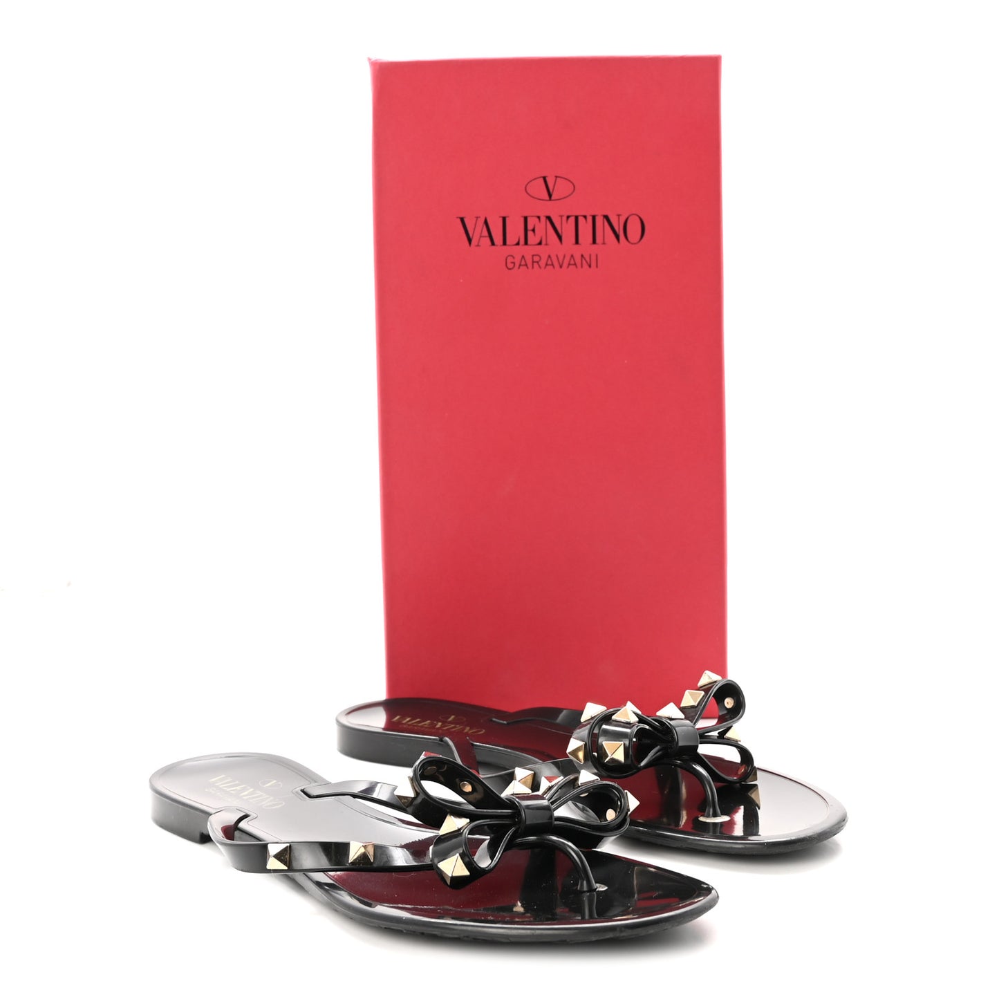 PVC Jelly Rockstud Bow Thong Sandals 39 Black