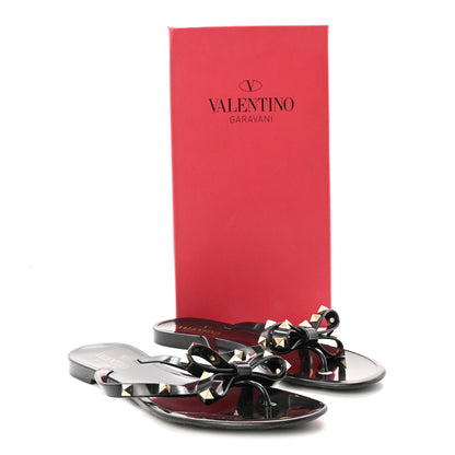 Valentino Garavani PVC Jelly Rockstud Bow Thong Sandals 39 Black 9 of 9