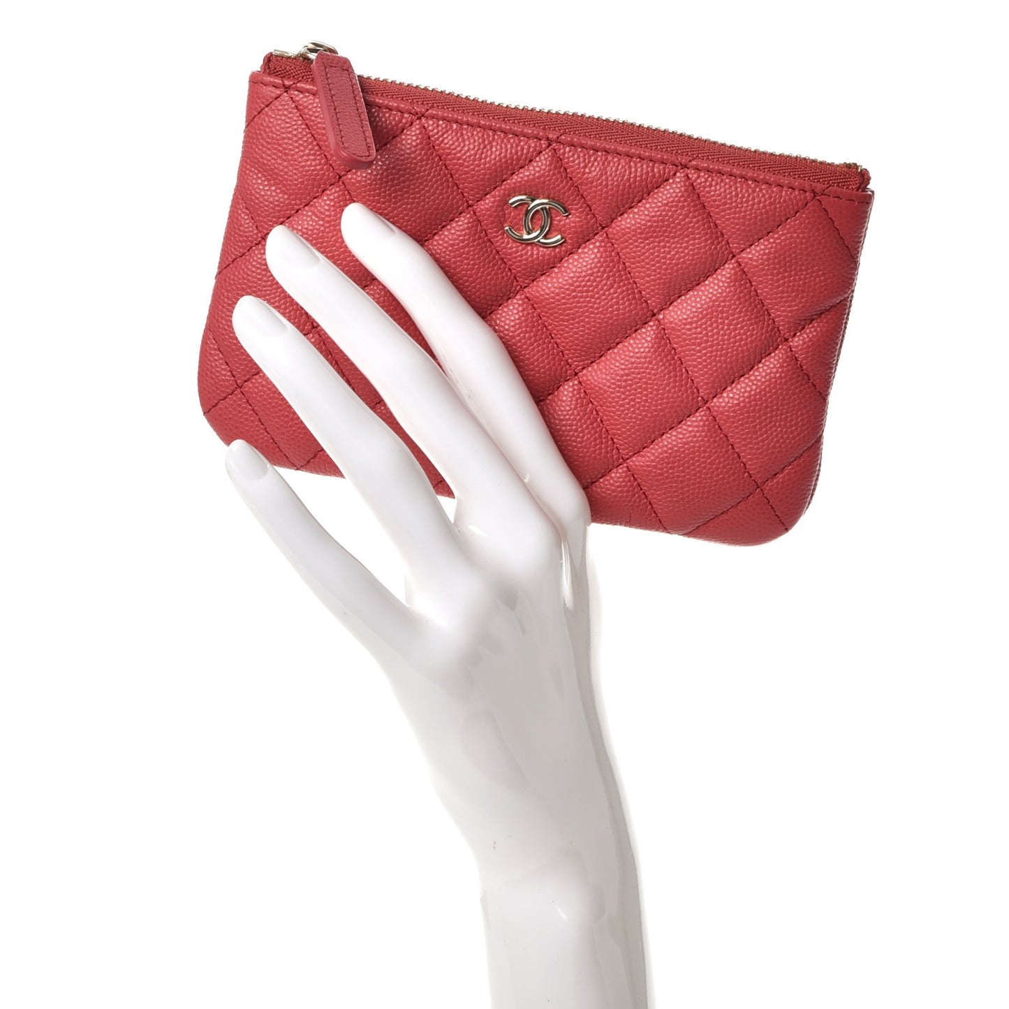Caviar Quilted Small Cosmetic Case Dark Pink