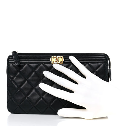Chanel Lambskin Quilted Small Boy Zipped Pouch Black 2 of 19