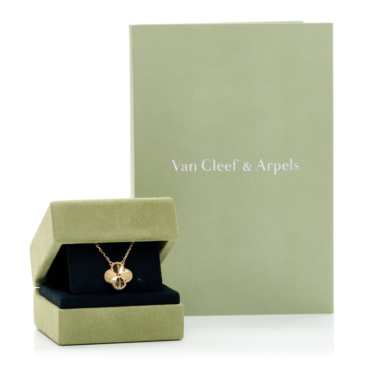 18K Yellow Gold Guilloche Vintage Alhambra Pendant Necklace