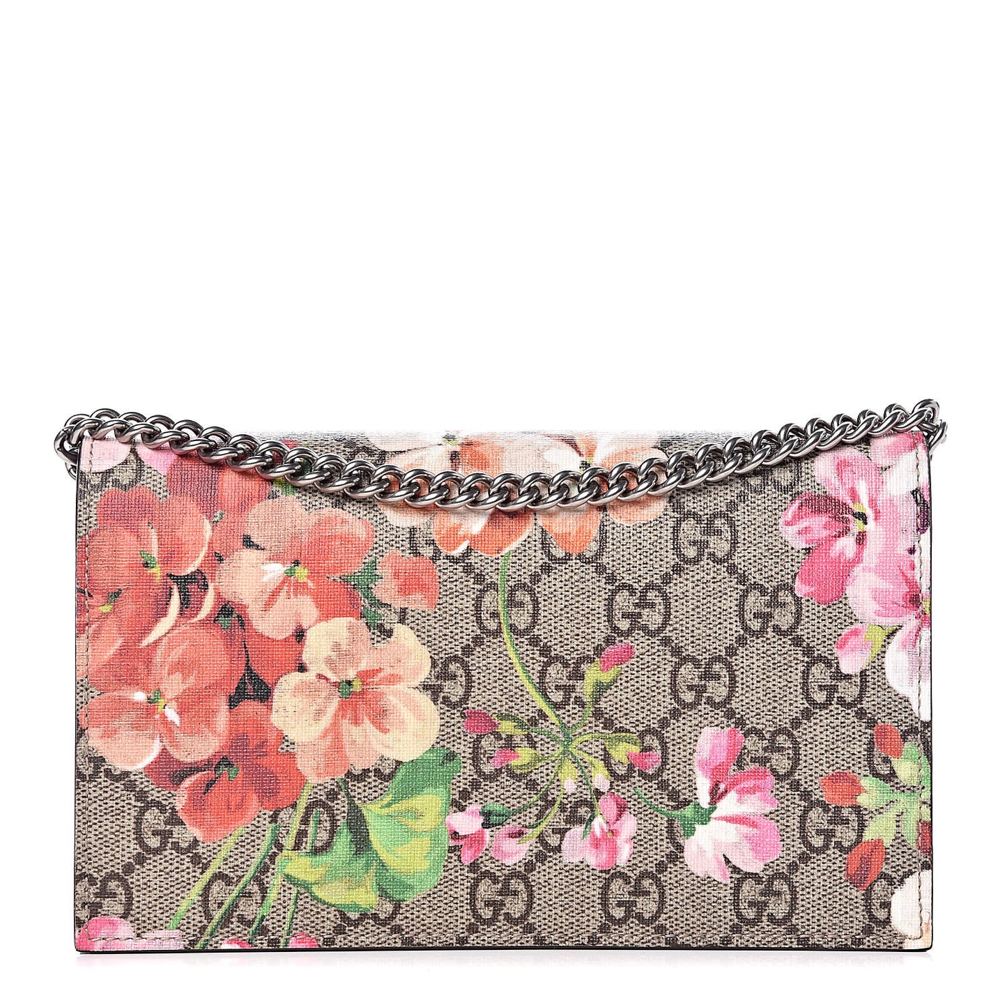 GG Supreme Monogram Blooms Chain Wallet Beige Multicolor Dry Rose
