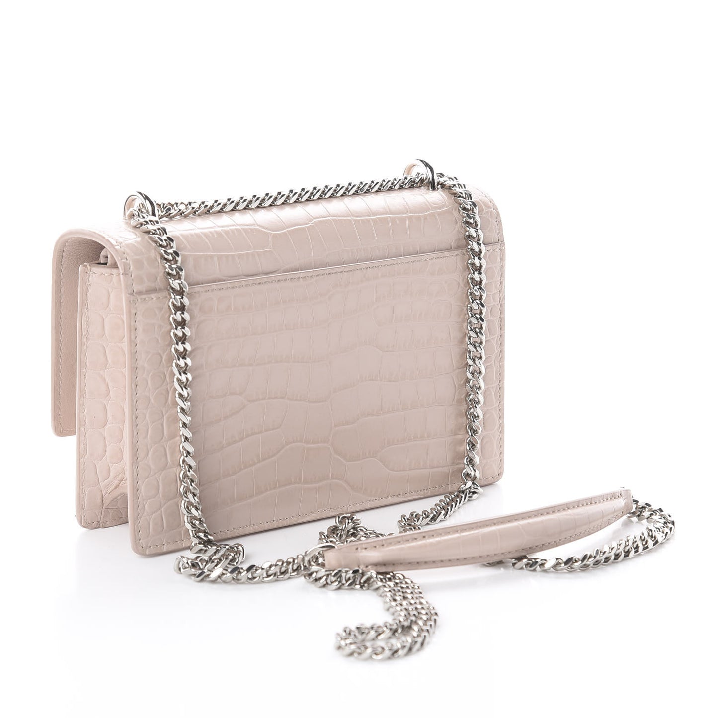 Calfskin Crocodile Embossed Monogram Sunset Chain Wallet Marble Pink