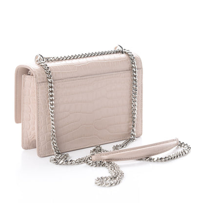Saint Laurent Calfskin Crocodile Embossed Monogram Sunset Chain Wallet Marble Pink 4 of 13