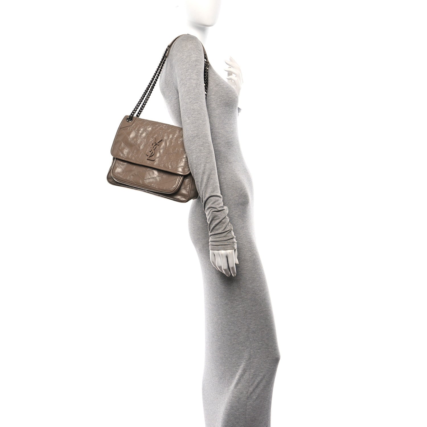 Saint Laurent Crinkled Calfskin Matelasse Monogram Medium Niki Chain Satchel Light Taupe 2 of 10