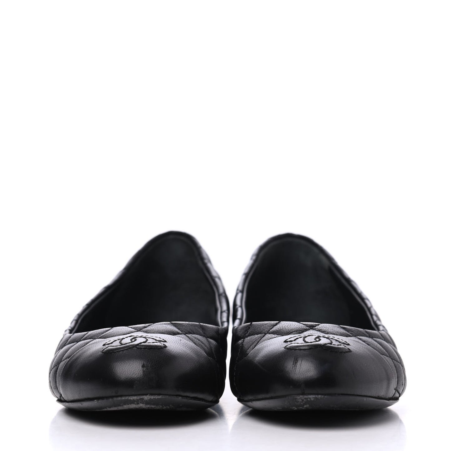 Lambskin Quilted CC Cap Toe Ballerina Flats 36.5 Black