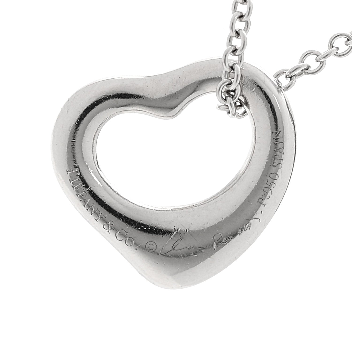 Tiffany Platinum Diamond 11mm Elsa Peretti Open Heart Pendant Necklace 5 of 5