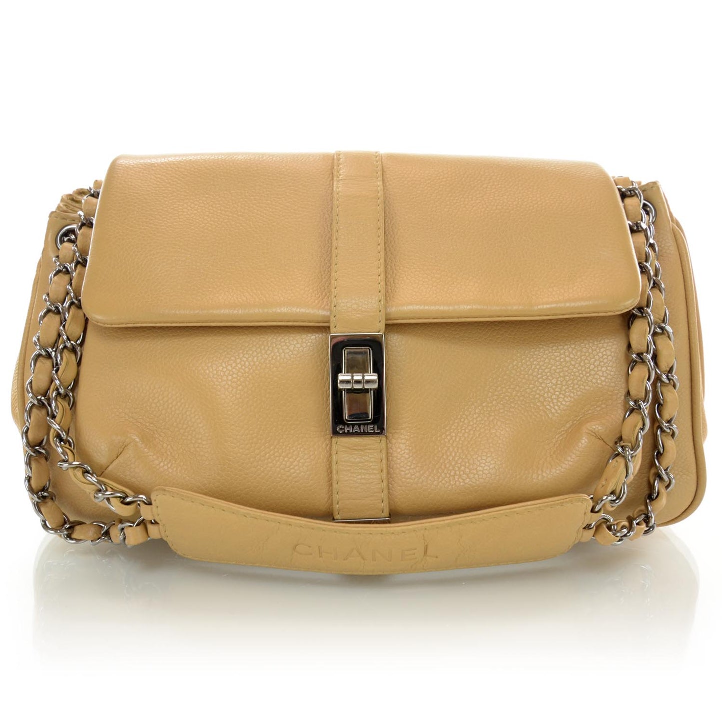 Caviar Mademoiselle Lock Accordion Flap Beige