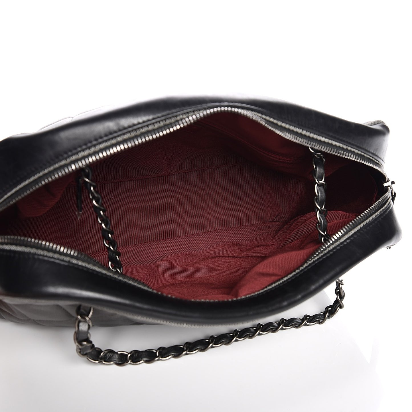 Metallic Calfskin Quilted Large Ballerine Camera Case Dark Grey Black