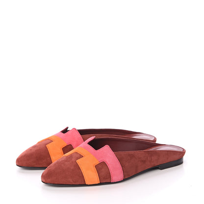 Hermes Velvet Goatskin Mens Roxane Mules 37 Multicolor Brun Acajo 3 of 7
